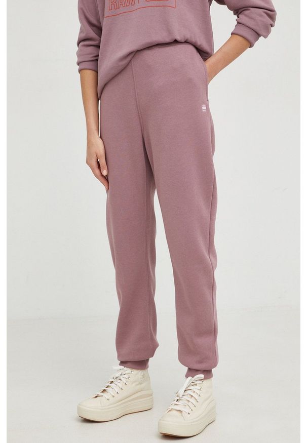 G-Star RAW - G-Star Raw spodnie dresowe damskie kolor fioletowy gładkie. Stan: podwyższony. Kolor: fioletowy. Materiał: dresówka. Wzór: gładki
