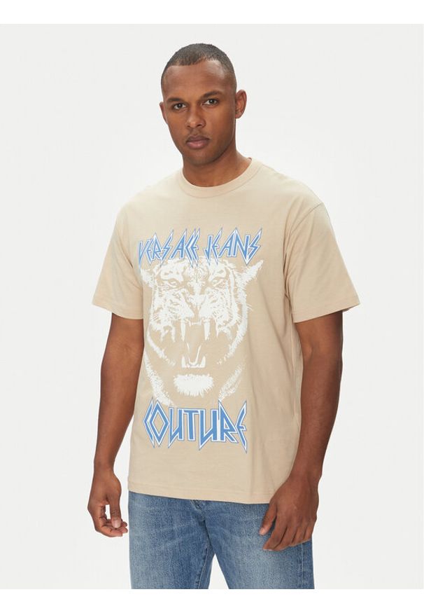 Versace Jeans Couture T-Shirt 78GAHT06 Beżowy Regular Fit. Kolor: beżowy. Materiał: bawełna