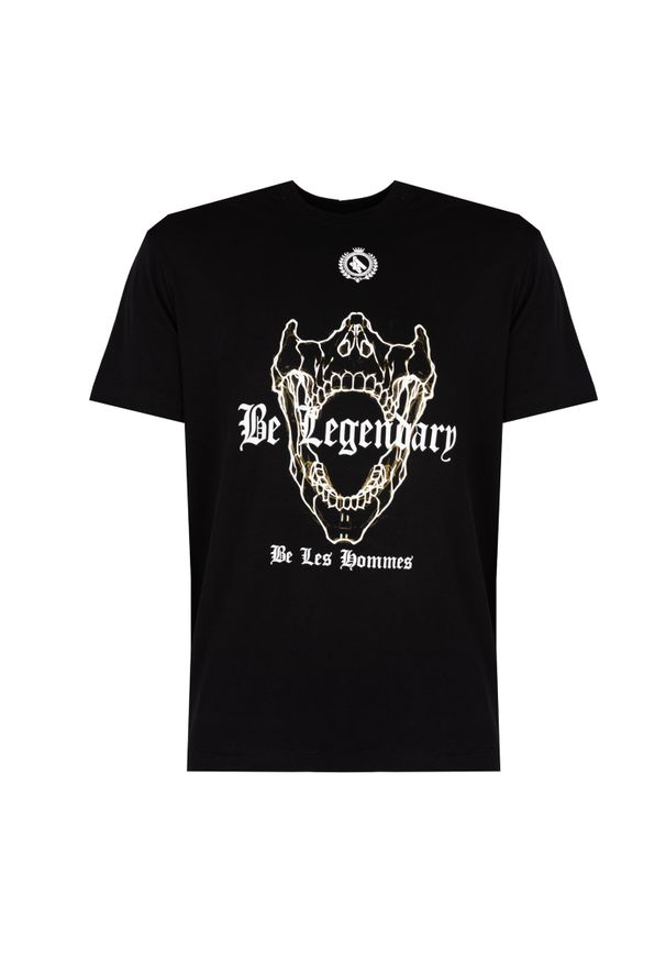Les Hommes T-Shirt "Be Legendary" | LBT1030700P | Mężczyzna | Czarny. Kolor: czarny. Materiał: bawełna, elastan. Wzór: nadruk. Styl: elegancki, klasyczny