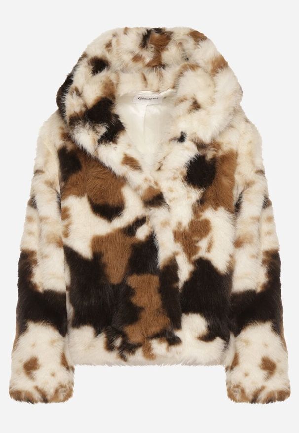 Born2be - Brązowo-Beżowa Kurtka Futerko o Dwurzędowym Kroju Oversize Nevisa. Okazja: na co dzień. Kolor: beżowy. Materiał: futro. Styl: casual, elegancki