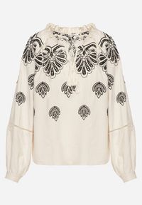 Born2be - Beżowa Bawełniana Bluzka ze Wzorem Boho Nilowena. Okazja: na co dzień. Kolor: beżowy. Materiał: bawełna. Wzór: aplikacja. Styl: boho #7
