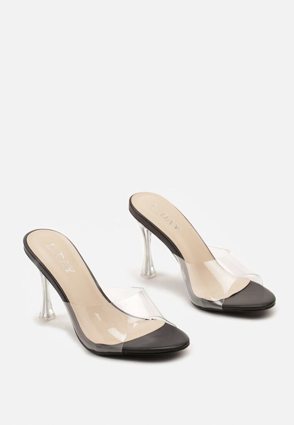 Renee - Czarne Transparentne Klapki na Wysokiej Szpilce Vaprese. Kolor: czarny. Styl: elegancki