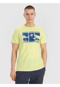 4f - 4F T-shirt regular z nadrukiem męski - zielony XL. Okazja: na co dzień. Kolor: zielony. Materiał: bawełna, jersey, materiał. Długość rękawa: krótki rękaw. Długość: krótkie. Wzór: nadruk. Styl: sportowy, klasyczny, casual