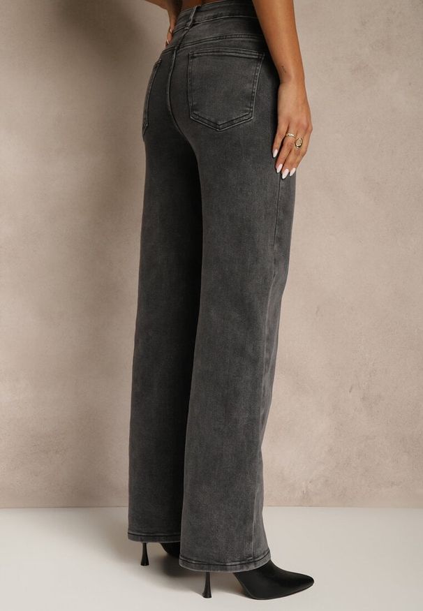 Renee - Szare Jeansy Wide Leg High Waist Mevandria. Okazja: na randkę, na co dzień. Stan: podwyższony. Kolor: szary. Styl: casual