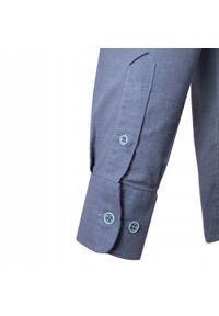 Lekka, Lniano Bawełniana Koszula Męska - Pako Jeans - Niebieska, Prosty Krój. Okazja: na co dzień. Typ kołnierza: button down. Kolor: niebieski. Materiał: bawełna, len. Styl: casual #3