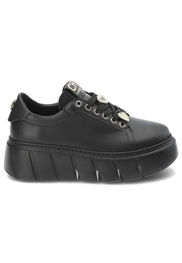 CheBello - Czarne Sneakersy Chebello Modne Obuwie Damskie Na Platformie. Okazja: na co dzień, do pracy. Kolor: czarny. Materiał: materiał. Obcas: na platformie. Styl: casual, elegancki