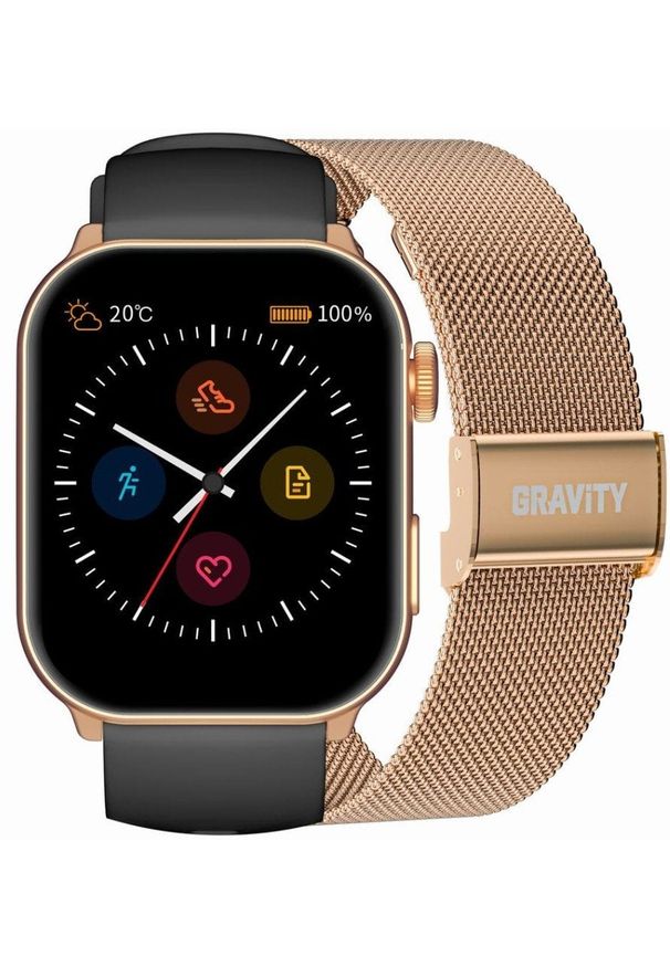 Gravity - Smartwatch Damski GRAVITY GT28-5 Pasek + Bransoleta Różowe złoto Czarny. Rodzaj zegarka: smartwatch. Kolor: czarny, złoty, różowy, wielokolorowy