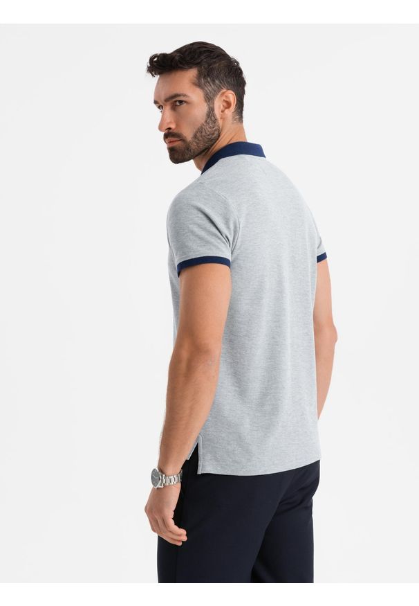 Ombre Clothing - Męska koszulka polo z kolorowymi akcentami – szary melanż V1 OM-POSS-0105 - XXL. Typ kołnierza: polo. Kolor: szary. Materiał: dzianina, bawełna. Wzór: melanż, kolorowy. Styl: klasyczny, sportowy, elegancki