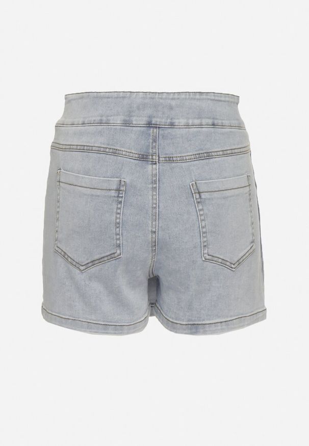 Born2be - Jasnoniebieskie Bawełniane Spódnico-Szorty Jeansowe Ozdobione Plisami Tulvesin. Okazja: na co dzień. Stan: podwyższony. Kolor: niebieski. Materiał: jeans, bawełna. Wzór: aplikacja. Styl: elegancki, casual