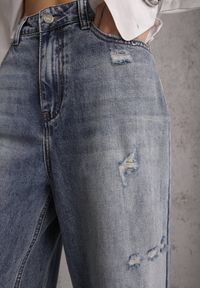 Renee - Niebieskie Szerokie Jeansy Palazzo z Bawełny z Dziurami i Przetarciami Erilenna. Okazja: na co dzień. Stan: podwyższony. Kolor: niebieski. Styl: casual, elegancki #2