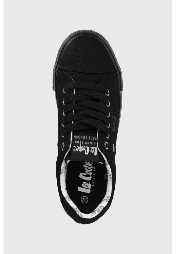 Lee Cooper tenisówki damskie kolor czarny. Nosek buta: okrągły. Zapięcie: sznurówki. Kolor: czarny. Materiał: guma