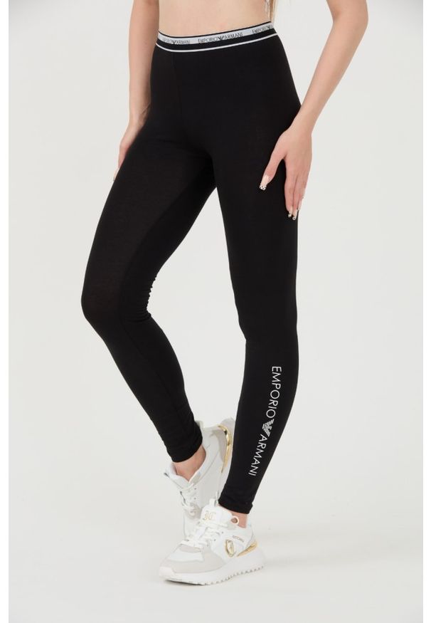 Emporio Armani - EMPORIO ARMANI Czarne damskie legginsy Stretch Logo, Rozmiar M. Kolor: czarny