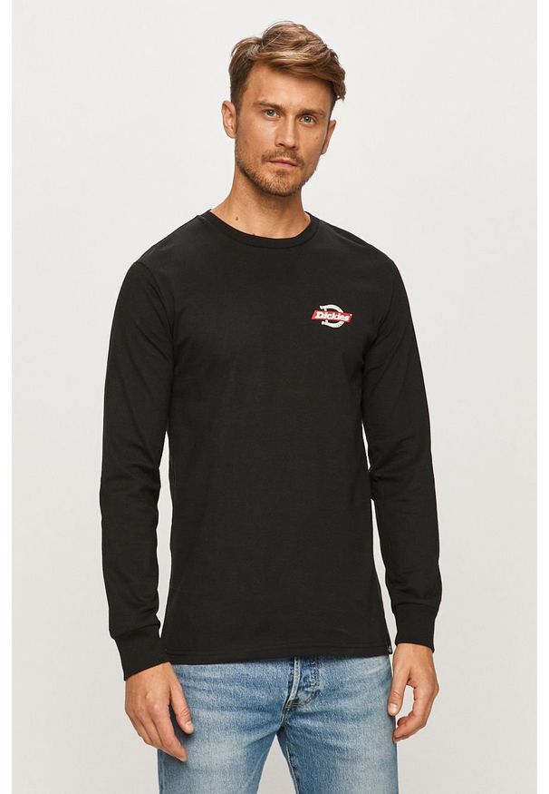 Dickies - Longsleeve. Okazja: na co dzień. Kolor: czarny. Materiał: bawełna, materiał, dzianina. Długość rękawa: długi rękaw. Wzór: nadruk. Styl: casual