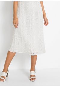 Sukienka dzianinowa w ażurowy wzór bonprix biel wełny. Kolor: biały. Materiał: wełna, dzianina. Wzór: ażurowy #5