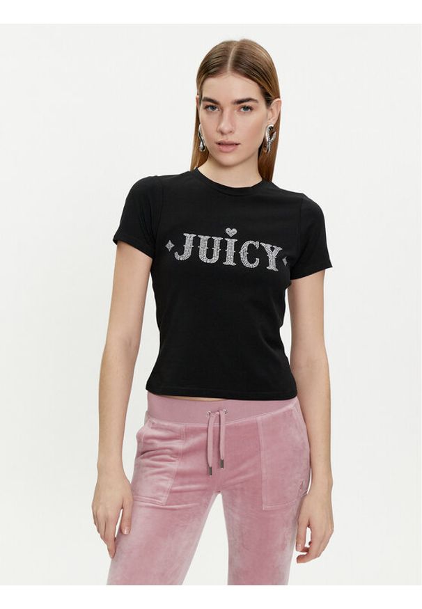 Juicy Couture T-Shirt Ryder Rodeo JCBCT223826 Czarny Slim Fit. Kolor: czarny. Materiał: bawełna