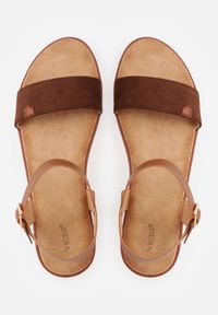 Born2be - Brązowe Minimalistyczne Sandały VICES na Płaskiej Podeszwie z Bieżnikiem Tailisha. Okazja: na spacer. Zapięcie: pasek. Kolor: brązowy. Materiał: jeans, len. Sezon: lato. Obcas: na płaskiej podeszwie #7