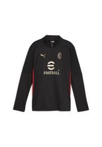 Puma - Dziecięcy top treningowy 1/4 zip Milan AC 2024/25. Kolor: czerwony, wielokolorowy, czarny. Sport: piłka nożna