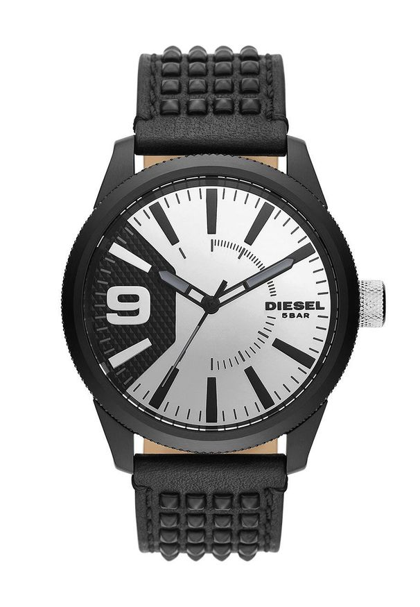 Diesel Zegarek męski kolor czarny. Kolor: czarny. Materiał: materiał, skóra