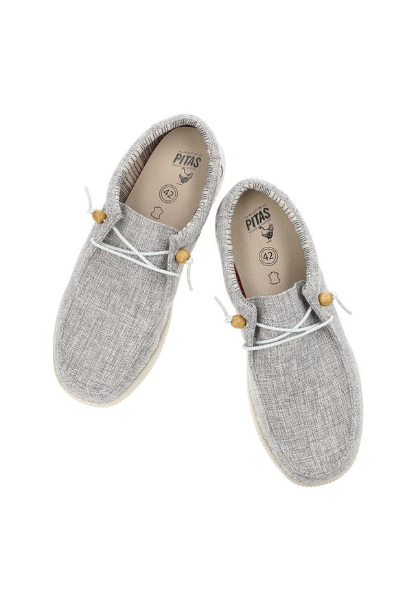 Szare Półbuty Pitas Wsuwane Obuwie Męskie. Okazja: na co dzień. Zapięcie: bez zapięcia. Kolor: szary. Materiał: materiał, len. Szerokość cholewki: normalna. Styl: elegancki, casual, klasyczny