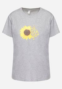 Born2be - Szary Bawełniany T-shirt z Nadrukiem na Przodzie Galamella. Kolor: szary. Materiał: bawełna. Wzór: nadruk