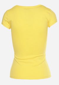 Born2be - Żółty Bawełniany T-shirt z Ozdobnym Nadrukiem Ianestra. Kolor: żółty. Materiał: bawełna. Wzór: nadruk. Sezon: lato
