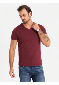 Ombre Clothing - Zestaw męskich koszulek bawełnianych V-neck BASIC – biały/granatowy/bordowy V13 OM-TSBS-0233 - XXL. Typ kołnierza: dekolt w serek. Kolor: czerwony. Materiał: bawełna #8