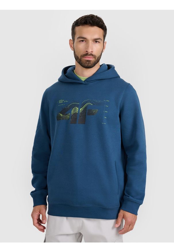 4f - 4F Bluza dresowa nierozpinana z kapturem męska - turkusowa XXL. Okazja: na co dzień. Typ kołnierza: kaptur. Kolor: turkusowy. Materiał: dresówka. Wzór: gładki, nadruk, ze splotem. Styl: casual, klasyczny, sportowy