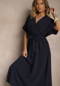 Renee - Granatowa Rozkloszowana Sukienka z Bawełną i Paskiem Lunapinia. Okazja: na co dzień. Kolor: niebieski. Materiał: bawełna. Styl: casual #3