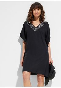 bonprix - Ekskluzywna sukienka tunikowa plażowa. Okazja: na plażę. Kolor: czarny. Wzór: aplikacja