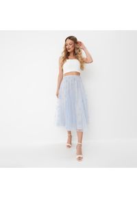 Mohito - Niebieska spódnica midi z dzianiny mesh - Niebieski. Kolor: niebieski. Materiał: mesh, dzianina #1
