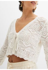 bonprix - Bolerko ażurowe. Kolor: biały. Długość rękawa: krótki rękaw. Długość: krótkie. Wzór: ażurowy #2