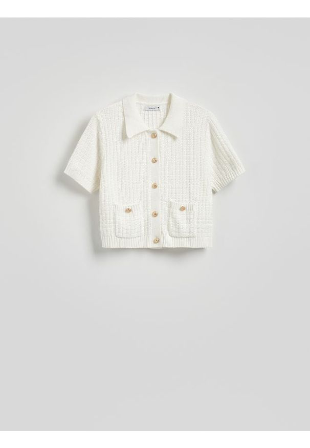 Reserved - Bawełniany kardigan z guzikami - złamana biel. Materiał: bawełna