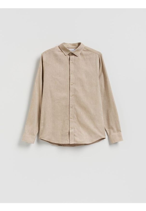 Reserved - Koszula slim z bawełny egipskiej - beżowy. Kolor: beżowy. Materiał: bawełna