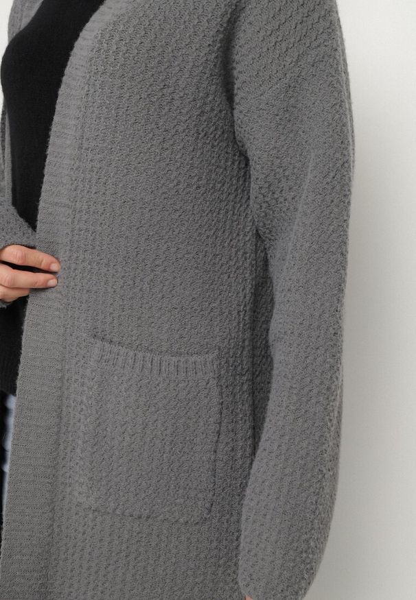 Born2be - Szary Niezapinany Kardigan z Bawełną o Długim Kroju Asorisse. Okazja: na co dzień. Kolor: szary. Materiał: bawełna. Długość: długie. Styl: casual, elegancki