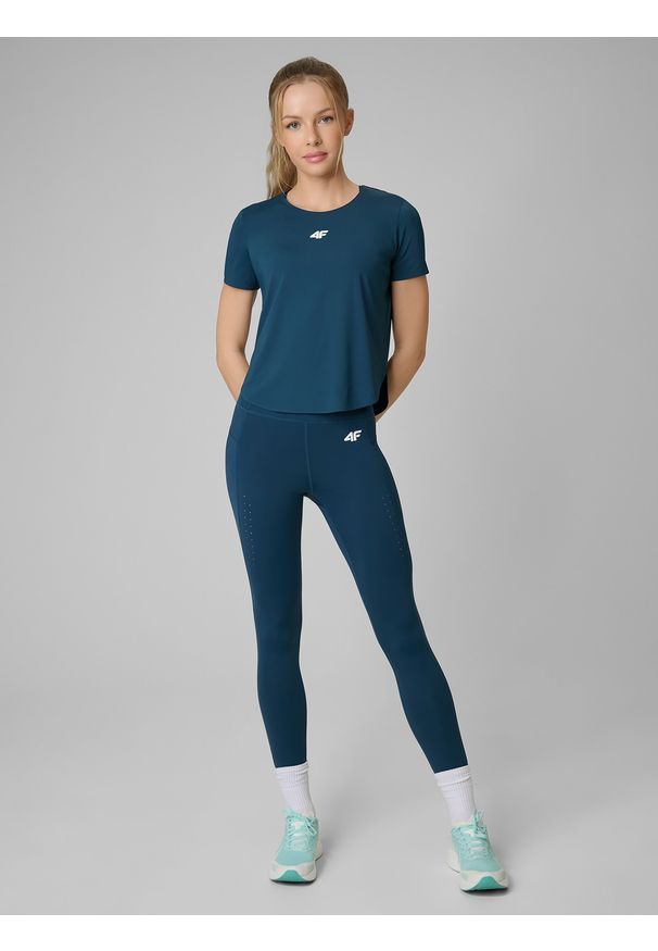 4f - 4F Koszulka treningowa regular szybkoschnąca damska - turkusowa L. Kolor: turkusowy. Materiał: skóra, włókno. Sport: fitness