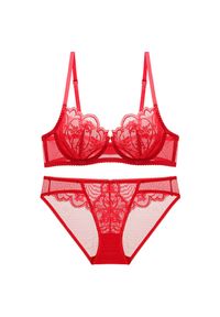 Intica - Komplet bielizny prześwitującej z delikatnych materiałów Harmke. Kolor: czerwony. Materiał: materiał