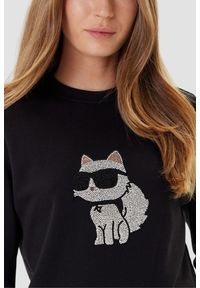 Karl Lagerfeld - KARL LAGERFELD Bluza czarna damska z cyrkoniami Ikon RS, Rozmiar XS. Okazja: na co dzień. Kolor: czarny. Materiał: bawełna. Wzór: aplikacja. Styl: casual, elegancki, klasyczny #4