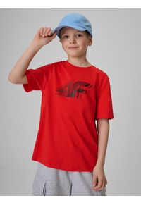 4f - 4F T-shirt regular z nadrukiem chłopięcy - czerwony 152 (11-12 lat). Okazja: na co dzień, na uczelnię, na spacer. Kolor: czerwony. Materiał: skóra, dresówka, dzianina, materiał, jeans, bawełna. Wzór: nadruk. Sezon: lato. Styl: casual, klasyczny, sportowy #1