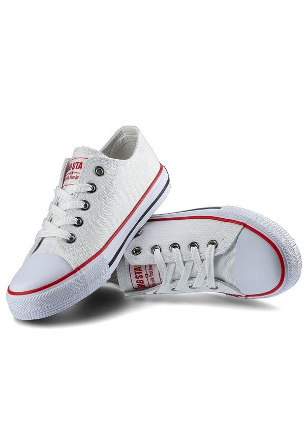 Big-Star - Białe Trampki Big Star Dziecięce Sznurowane Buty. Kolor: biały. Materiał: guma, materiał, jeans. Szerokość cholewki: normalna. Wzór: aplikacja
