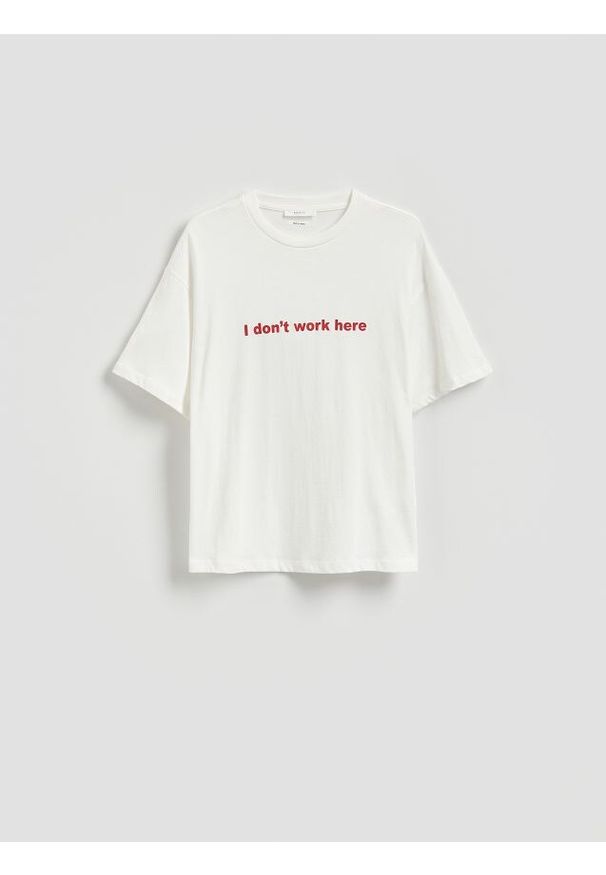 Reserved - Bawełniany t-shirt - biały. Kolor: biały. Materiał: bawełna