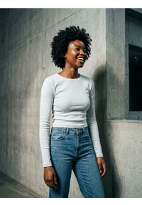 Sinsay - Koszulka z długim rękawem basic - biały. Kolor: biały. Długość rękawa: długi rękaw. Długość: długie #1