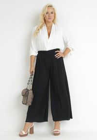 Born2be - Czarne Szerokie Spodnie z Plisowanej Tkaniny z Gumką w Pasie Cesele. Kolekcja: plus size. Kolor: czarny. Materiał: tkanina. Styl: elegancki #4