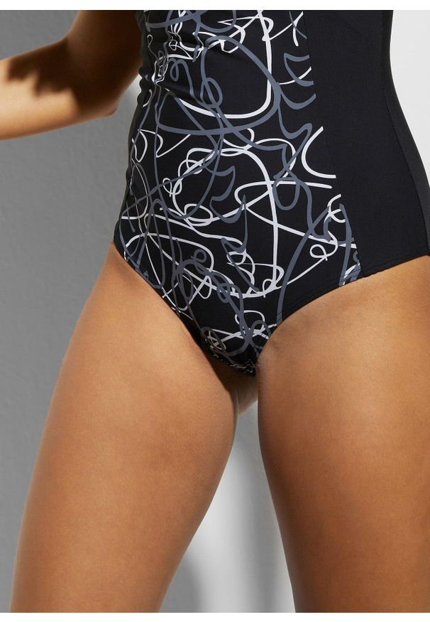 bonprix - Kostium kąpielowy shape, lekki stopień modelowana sylwetki, z dekoltem w serek. Kolor: czarny. Materiał: materiał