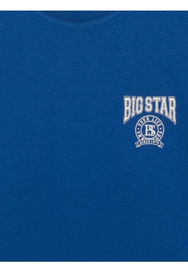 Big-Star - Koszulka chłopięca z nadrukiem niebieska Rafer 402. Okazja: na co dzień, na uczelnię. Kolor: niebieski. Materiał: dzianina, jeans. Wzór: nadruk. Styl: casual, klasyczny, sportowy