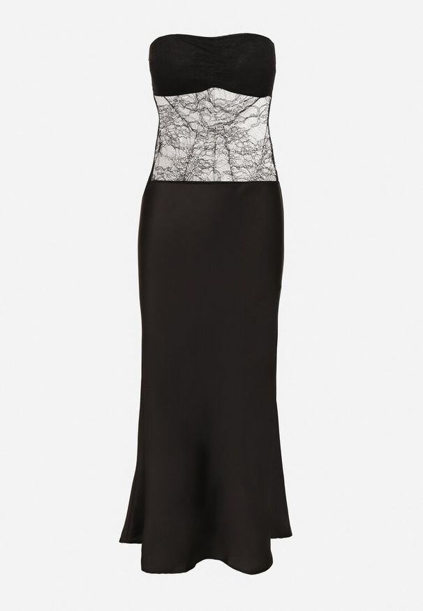 Born2be - Czarna Sukienka Koktajlowa z Wiskozą o Dopasowanym Kroju z Koronką Wstawką Nilanella. Okazja: na imprezę. Kolor: czarny. Materiał: wiskoza, koronka. Wzór: koronka. Typ sukienki: dopasowane. Styl: wizytowy