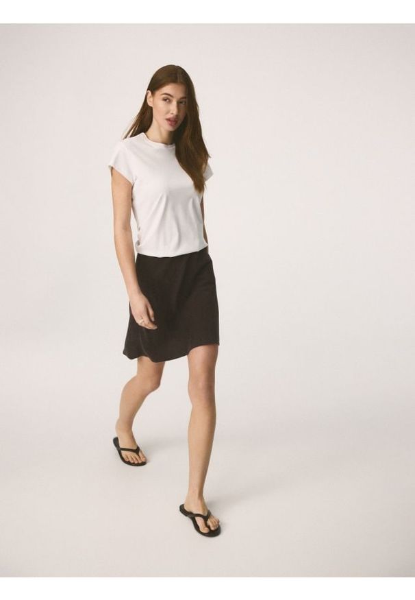 Reserved - Spódnica mini z cupro i wiskozą - ciemnobrązowy. Kolor: brązowy. Materiał: wiskoza