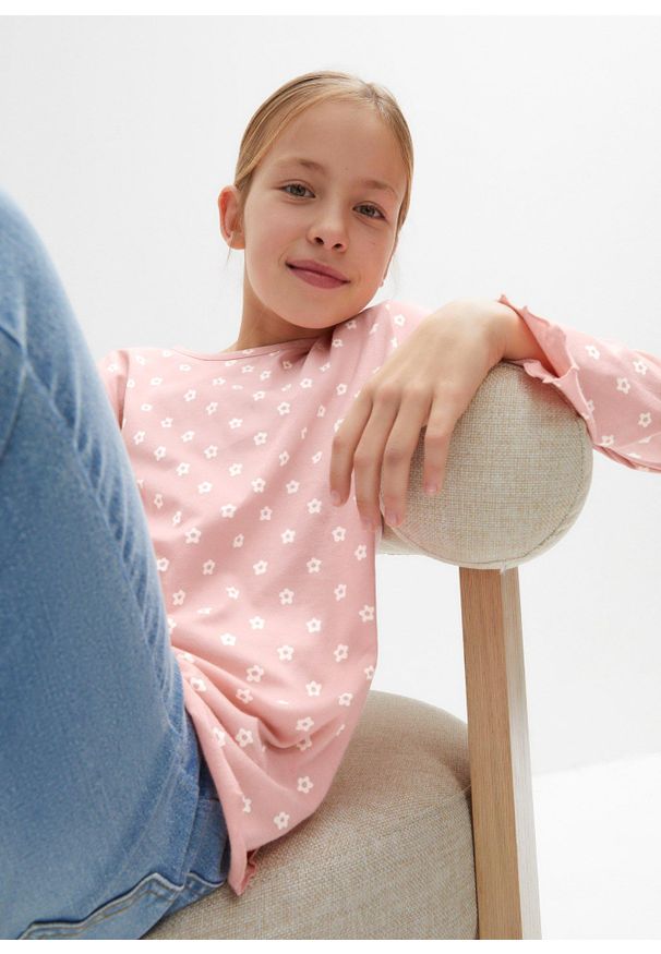 bonprix - Shirt z długim rękawem, z bawełny organicznej (3 szt.). Kolor: różowy. Materiał: bawełna. Długość rękawa: długi rękaw. Długość: długie