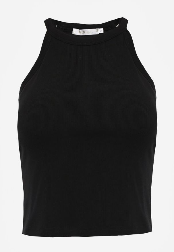 Born2be - Czarny Elastyczny Top Casual z Prążkowanego Materiału z Bawełną Hekiti. Okazja: na co dzień. Kolor: czarny. Materiał: materiał, bawełna, prążkowany. Długość: długie. Styl: casual