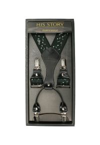 His Story - Szelki Szerokie, Ciemne Zielone w Nutki, Dla Muzyka, Męskie, Skóra Naturalna -HIS STORY- Stylowe. Kolor: zielony. Materiał: guma, skóra #1