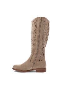 Kozaki damskie S.Barski, ażurowa cholewka do kolana zamek z boku niski obcas lekka podeszwa styl codzienny, beżowe, HY61-8023. Okazja: na co dzień. Zapięcie: zamek. Kolor: beżowy. Szerokość cholewki: normalna. Wzór: ażurowy. Obcas: na obcasie. Styl: casual. Wysokość obcasa: niski #4